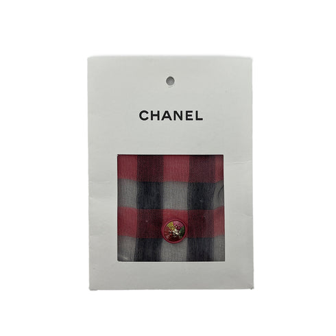 CHANEL LION BUTTON GINGHAM CHECK PATTERN ORGANZA BLOUSE CORAL DARK NAVY COTTON 34 P55 RTW 90288027 - PURPOSE