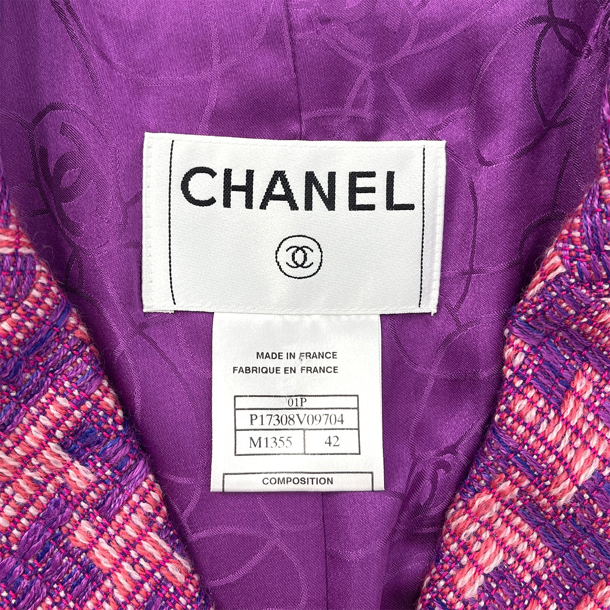 CHANEL VINTAGE COCO BUTTON TWEED JACKET PINK PURPLE RAYON 42 01P RTW 90288028