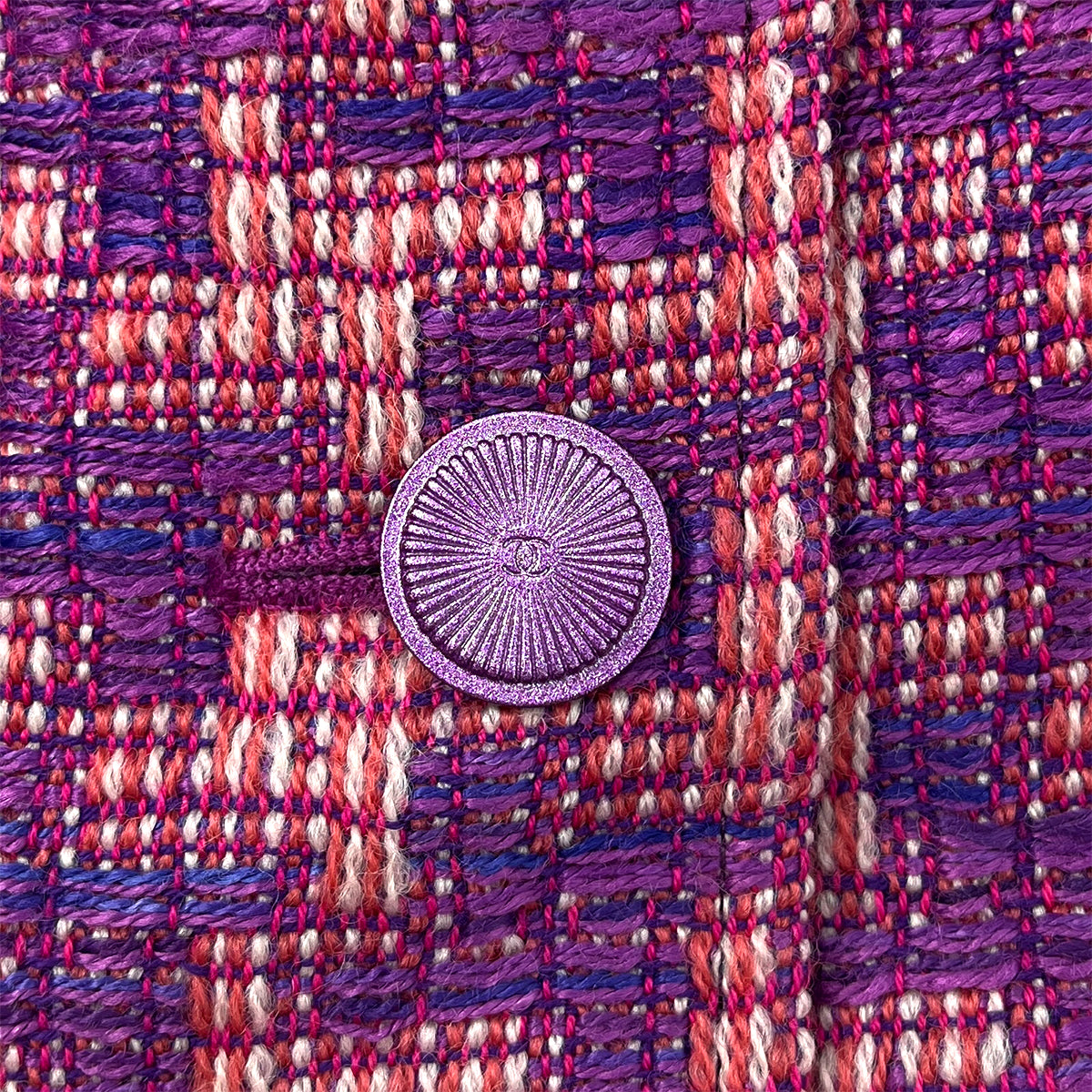 CHANEL VINTAGE COCO BUTTON TWEED JACKET PINK PURPLE RAYON 42 01P RTW 90288028
