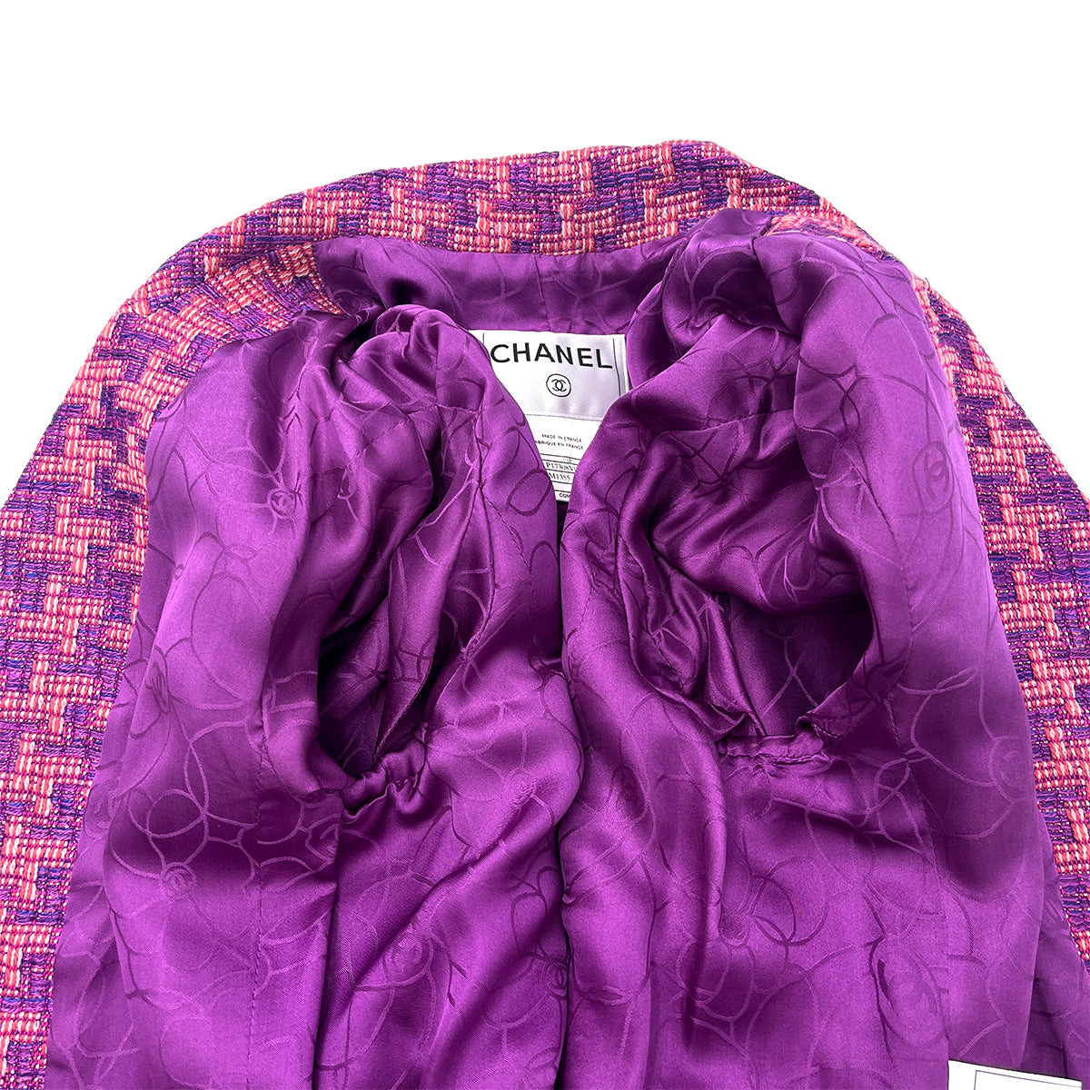 CHANEL VINTAGE COCO BUTTON TWEED JACKET PINK PURPLE RAYON 42 01P RTW 90288028
