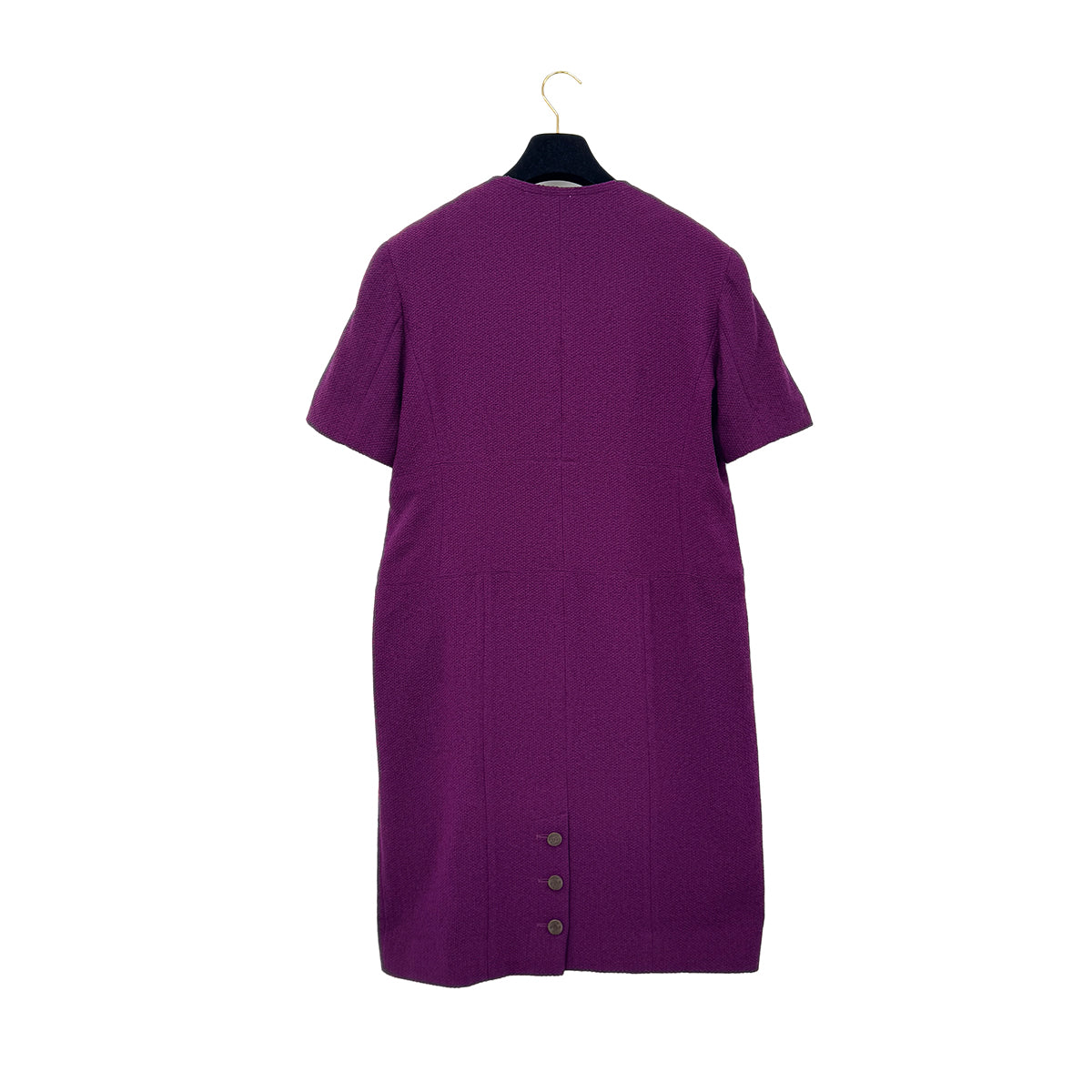 CHANEL VINTAGE COCO BUTTON SHORT SLEEVE DRESS PURPLE WOOL 42 98A RTW 90288029