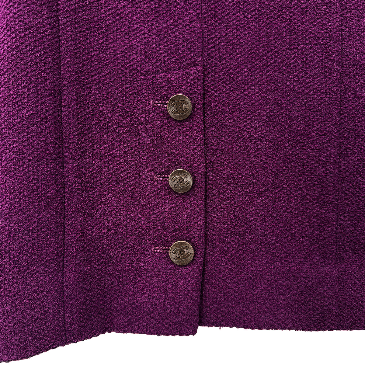 CHANEL VINTAGE COCO BUTTON SHORT SLEEVE DRESS PURPLE WOOL 42 98A RTW 90288029