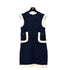 CHANEL TWEED COCO BUTTON SLEEVELESS ZIP DRESS NAVY WHITE COTTON 44 P49 RTW 90288030