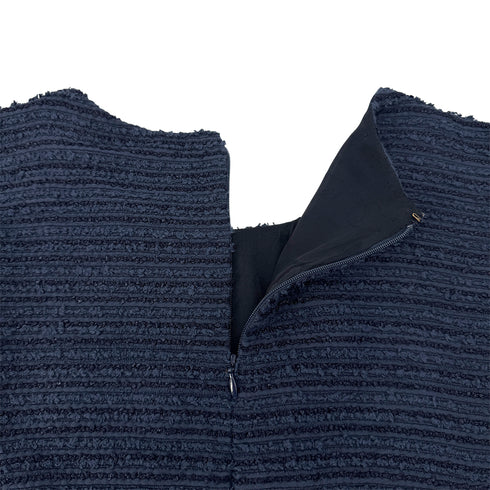 CHANEL TWEED COCO BUTTON SLEEVELESS ZIP DRESS NAVY WHITE COTTON 44 P49 RTW 90288030