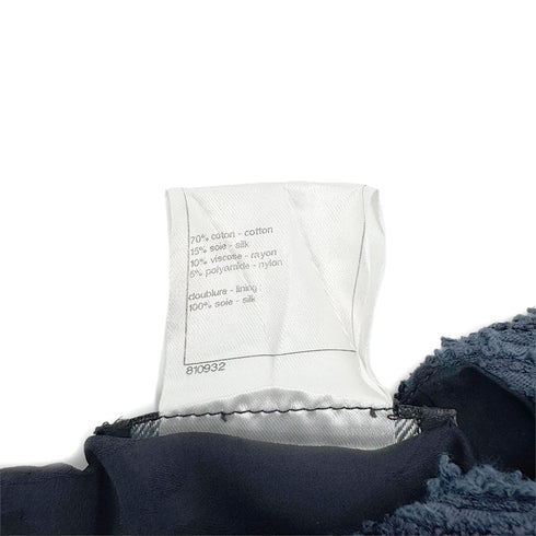 CHANEL TWEED COCO BUTTON SLEEVELESS ZIP DRESS NAVY WHITE COTTON 44 P49 RTW 90288030