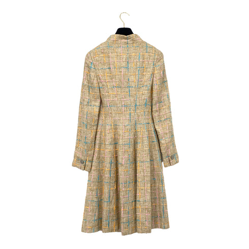 CHANEL COCO BUTTON TWEED ZIP-UP COAT BEIGE RAYON 36 01P RTW 90288031