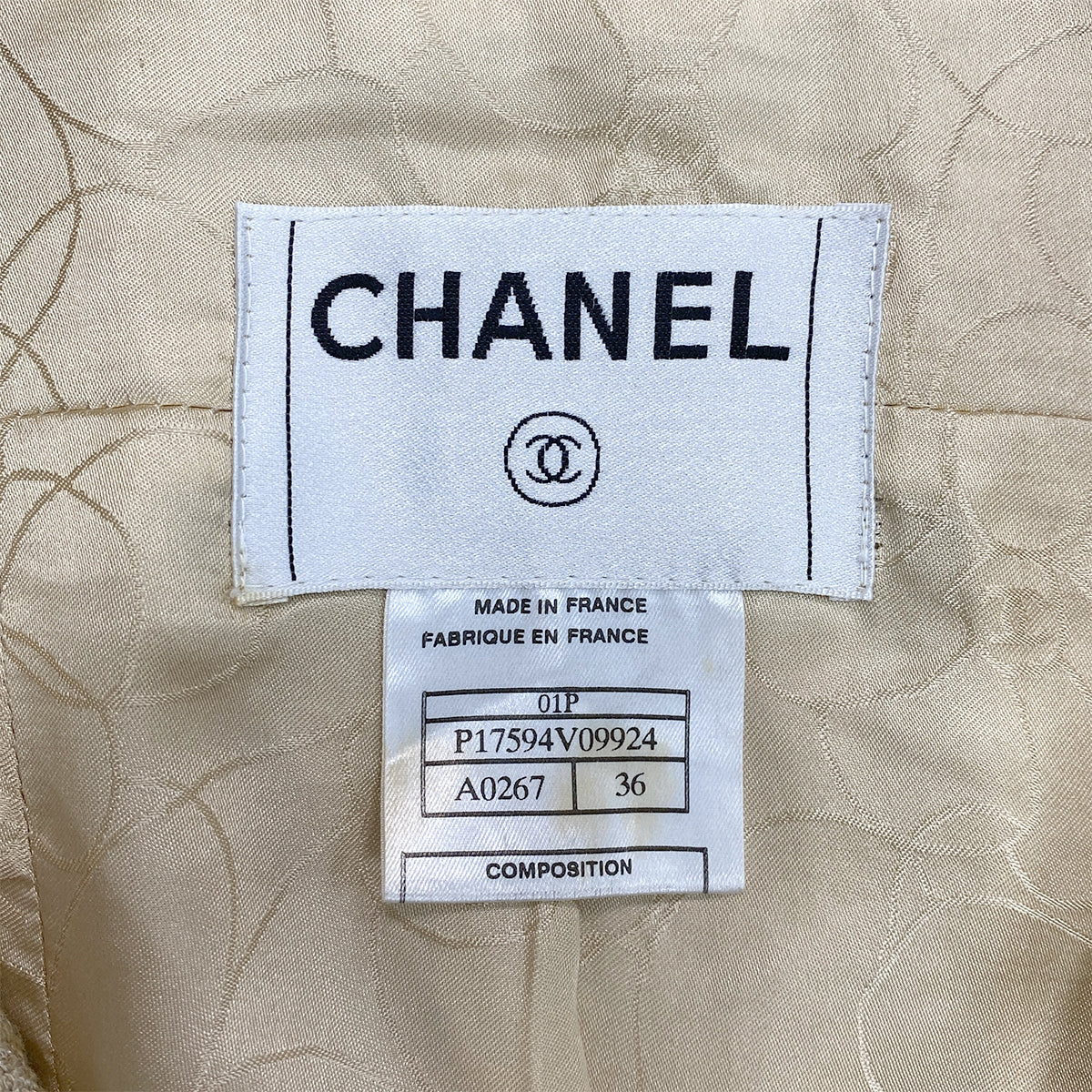 CHANEL VINTAGE COCO BUTTON TWEED ZIP-UP COAT BEIGE RAYON 36 01P RTW 90288031