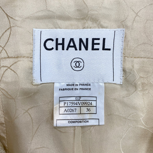 CHANEL COCO BUTTON TWEED ZIP-UP COAT BEIGE RAYON 36 01P RTW 90288031