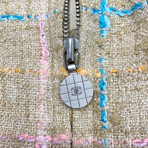 CHANEL COCO BUTTON TWEED ZIP-UP COAT BEIGE RAYON 36 01P RTW 90288031