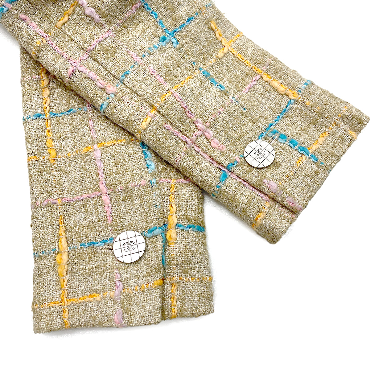CHANEL VINTAGE COCO BUTTON TWEED ZIP-UP COAT BEIGE RAYON 36 01P RTW 90288031