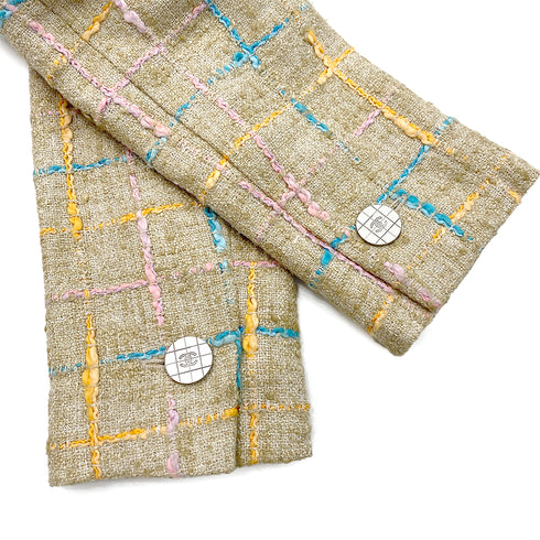CHANEL COCO BUTTON TWEED ZIP-UP COAT BEIGE RAYON 36 01P RTW 90288031