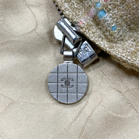 CHANEL COCO BUTTON TWEED ZIP-UP COAT BEIGE RAYON 36 01P RTW 90288031