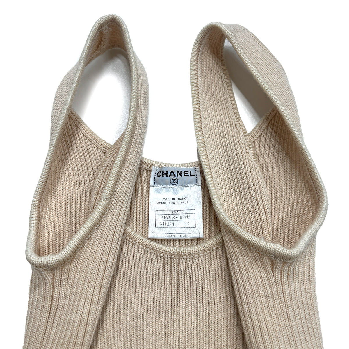CHANEL VINTAGE KNIT SLEEVELESS DRESS BEIGE WOOL 38 00A RTW 90288032