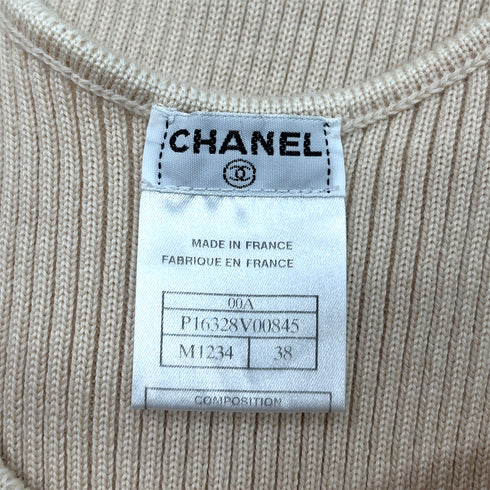 CHANEL VINTAGE KNIT SLEEVELESS DRESS BEIGE WOOL 38 00A RTW 90288032 - PURPOSE