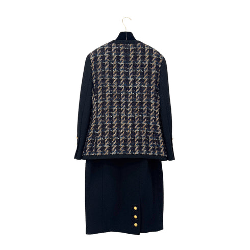 CHANEL VINTAGE TWEED JACKET SKIRT SET WOOL COCO BUTTON BLACK 40 RTW 90288033 - PURPOSE