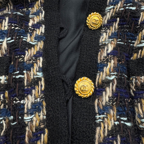 CHANEL VINTAGE TWEED JACKET SKIRT SET WOOL COCO BUTTON BLACK 40 RTW 90288033 - PURPOSE