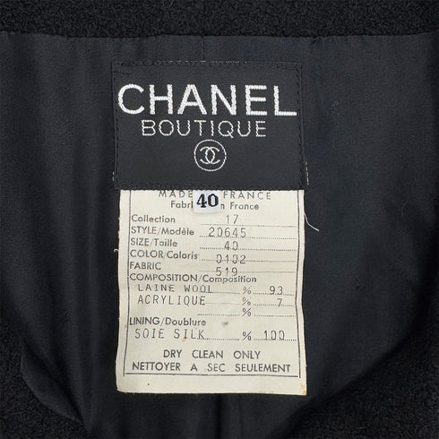CHANEL VINTAGE TWEED JACKET SKIRT SET WOOL COCO BUTTON BLACK 40 RTW 90288033 - PURPOSE