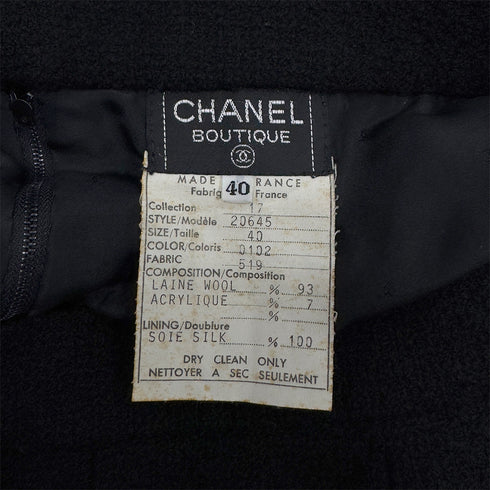 CHANEL VINTAGE TWEED JACKET SKIRT SET WOOL COCO BUTTON BLACK 40 RTW 90288033 - PURPOSE
