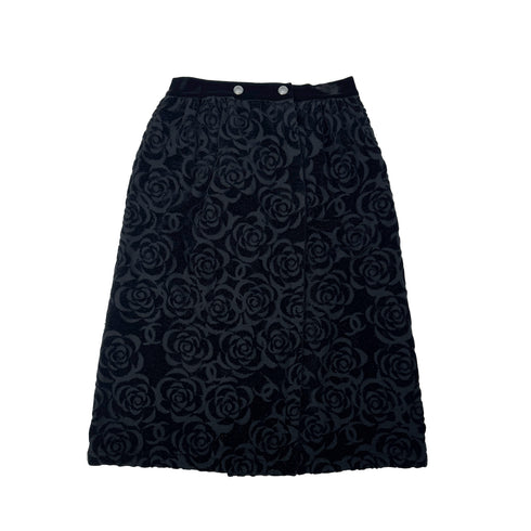 CHANEL CAMELLIA PATTERN SKIRT BLACK COTTON 36 P59 RTW 90288040