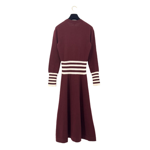 CHANEL COCO BUTTON LONG SLEEVE KNIT DRESS BURGUNDY CASHMERE 38 P55 RTW 90288041