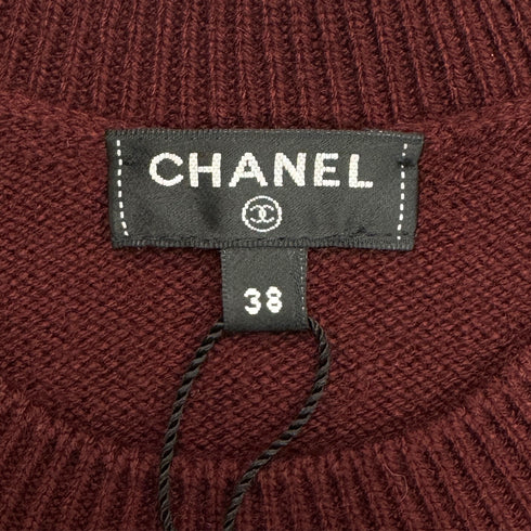 CHANEL COCO BUTTON LONG SLEEVE KNIT DRESS BURGUNDY CASHMERE 38 P55 RTW 90288041