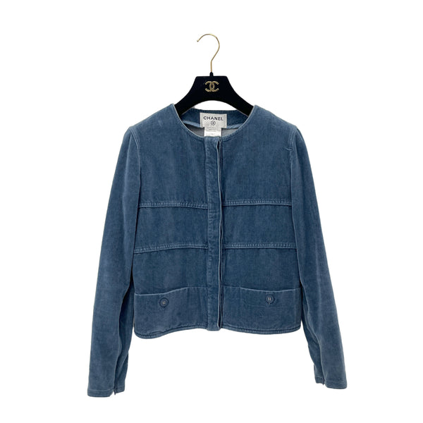 CHANEL NO COLLAR JACKET BLUE COTTON 36 02A RTW 90288042