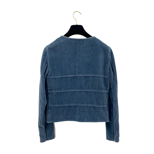 CHANEL NO COLLAR JACKET BLUE COTTON 36 02A RTW 90288042 - PURPOSE