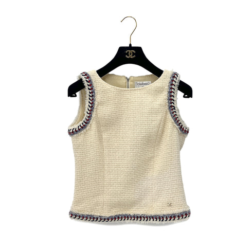 CHANEL COCOMARK SLEEVELESS TWEED TOPS WHITE WOOL 38 P44 RTW 90288043