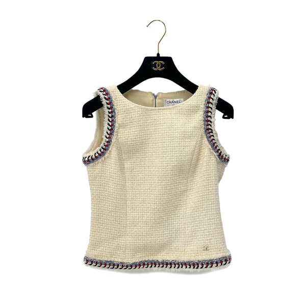 CHANEL COCOMARK SLEEVELESS TWEED TOPS WHITE WOOL 38 P44 RTW 90288043