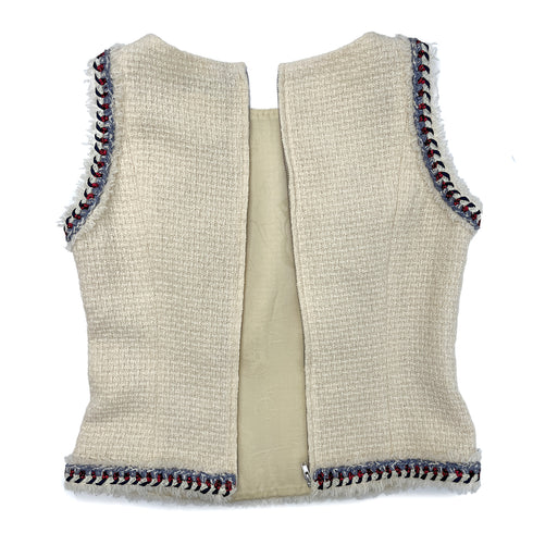 CHANEL COCOMARK SLEEVELESS TWEED TOPS WHITE WOOL 38 P44 RTW 90288043 - PURPOSE