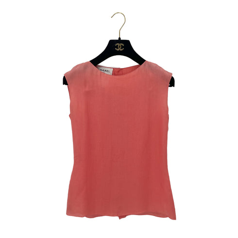 CHANEL SLEEVELESS BACK FRONT BUTTON BLOUSE PINK SILK 36 04C RTW 90288044