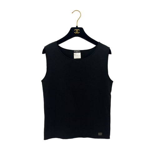 CHANEL SLEEVELESS TOPS BLACK COTTON 42 02P RTW 90288045