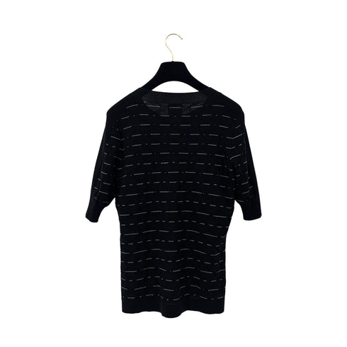 CHANEL COCOMARK CAMELLIA STRIPE HALF SLEEVE TOPS BLACK COTTON 40 P47 RTW 90288050 - PURPOSE