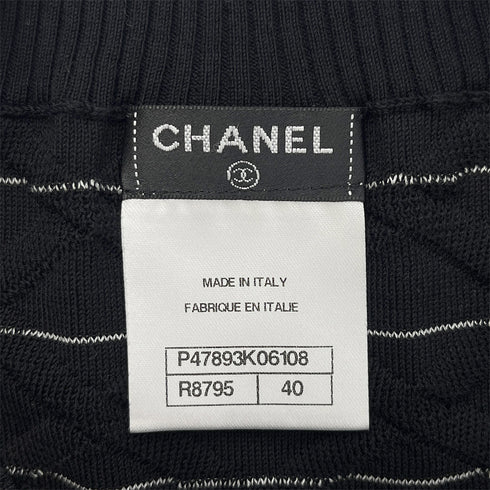 CHANEL COCOMARK CAMELLIA STRIPE HALF SLEEVE TOPS BLACK COTTON 40 P47 RTW 90288050 - PURPOSE