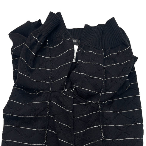 CHANEL COCOMARK CAMELLIA STRIPE HALF SLEEVE TOPS BLACK COTTON 40 P47 RTW 90288050 - PURPOSE