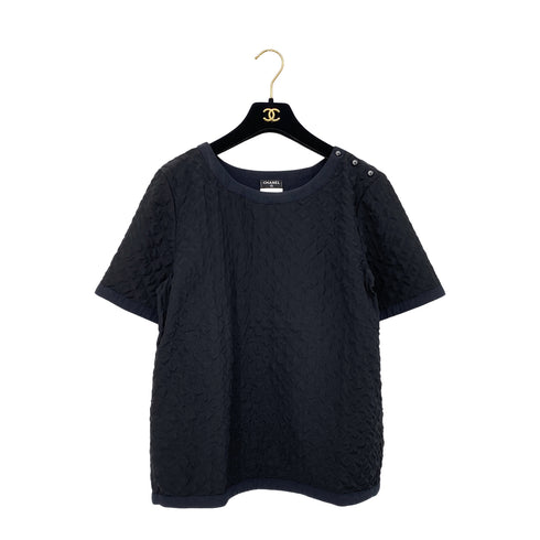 CHANEL MATELASSE COCO BUTTON T-SHIRT BLACK NAVY 40 P52 RTW 90288053