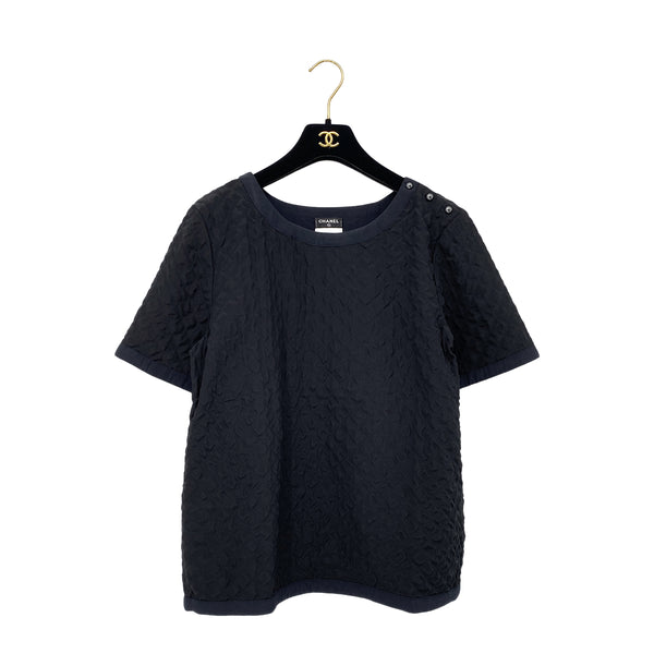 CHANEL MATELASSE COCO BUTTON T-SHIRT BLACK NAVY 40 P52 RTW 90288053