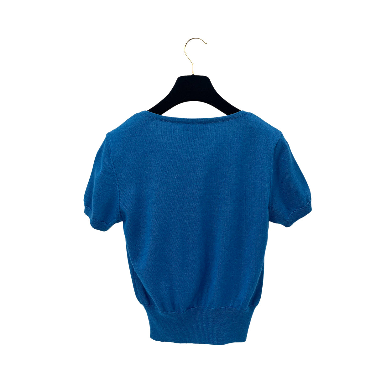 CHANEL VINTAGE COCOMARK HALF SLEEVE KNIT TOPS BLUE CASHMERE 42 95A RTW 90288055