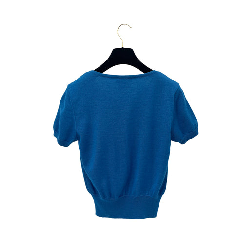 CHANEL VINTAGE COCOMARK HALF SLEEVE KNIT TOPS BLUE CASHMERE 42 95A RTW 90288055 - PURPOSE
