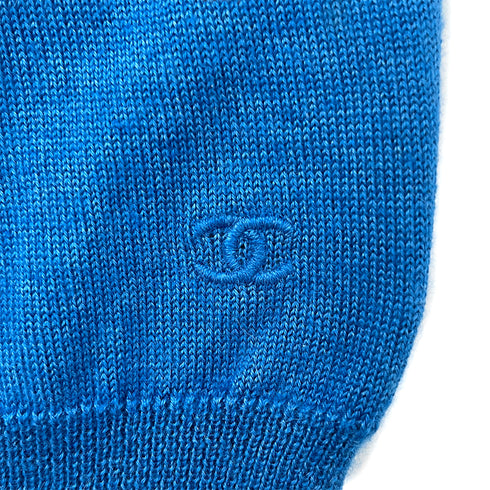CHANEL VINTAGE COCOMARK HALF SLEEVE KNIT TOPS BLUE CASHMERE 42 95A RTW 90288055 - PURPOSE
