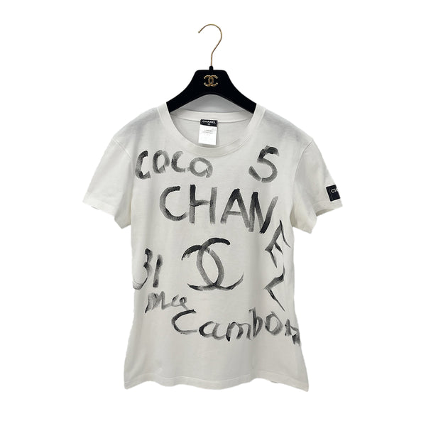 CHANEL CHRISTMAS 2008 LIMITED EDITION COCOMARK LOGO T-SHIRT WHITE COTTON M 08A RTW 90288056