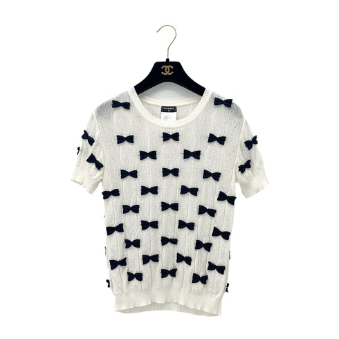 CHANEL RIBBON MOTIF HALF SLEEVE TOPS WHITE COTTON 34 P49 RTW 90288057 - PURPOSE