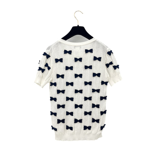 CHANEL RIBBON MOTIF HALF SLEEVE TOPS WHITE COTTON 34 P49 RTW 90288057