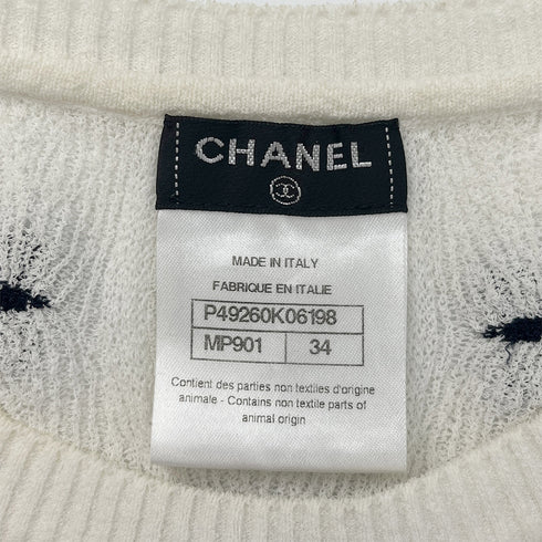 CHANEL RIBBON MOTIF HALF SLEEVE TOPS WHITE COTTON 34 P49 RTW 90288057 - PURPOSE