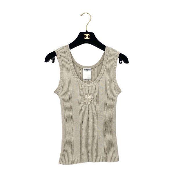CHANEL KNIT SLEEVELESS TOPS BEIGE COTTON 38 03P RTW 90288059 - PURPOSE