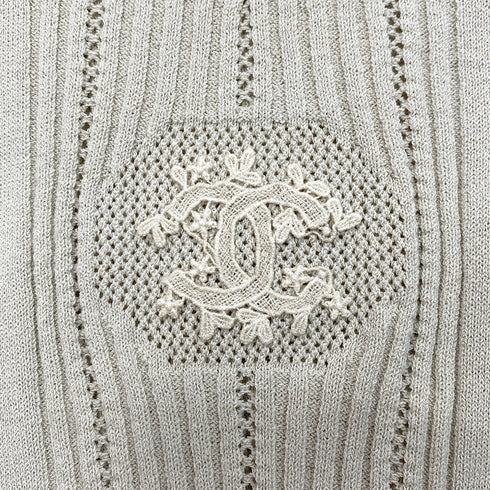 CHANEL KNIT SLEEVELESS TOPS BEIGE COTTON 38 03P RTW 90288059