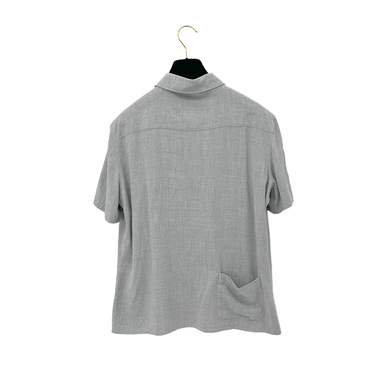 CHANEL VINTAGE COCOMARK BACK POCKET SHORT SLEEVE SHIRT GRAY RAYON 44 RTW 90288060