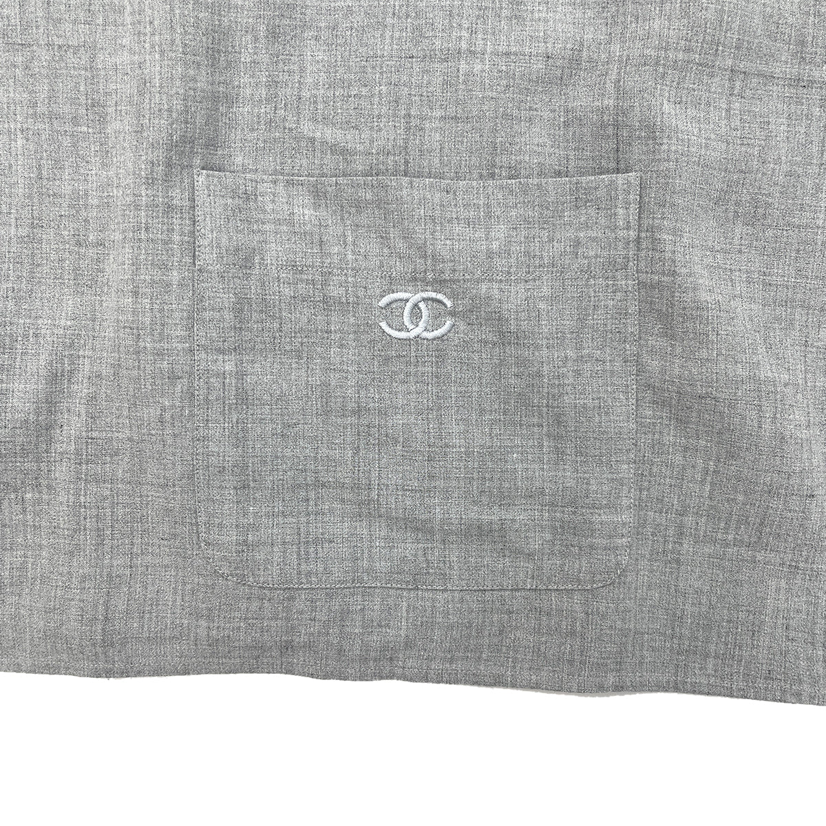 CHANEL VINTAGE COCOMARK BACK POCKET SHORT SLEEVE SHIRT GRAY RAYON 44 RTW 90288060