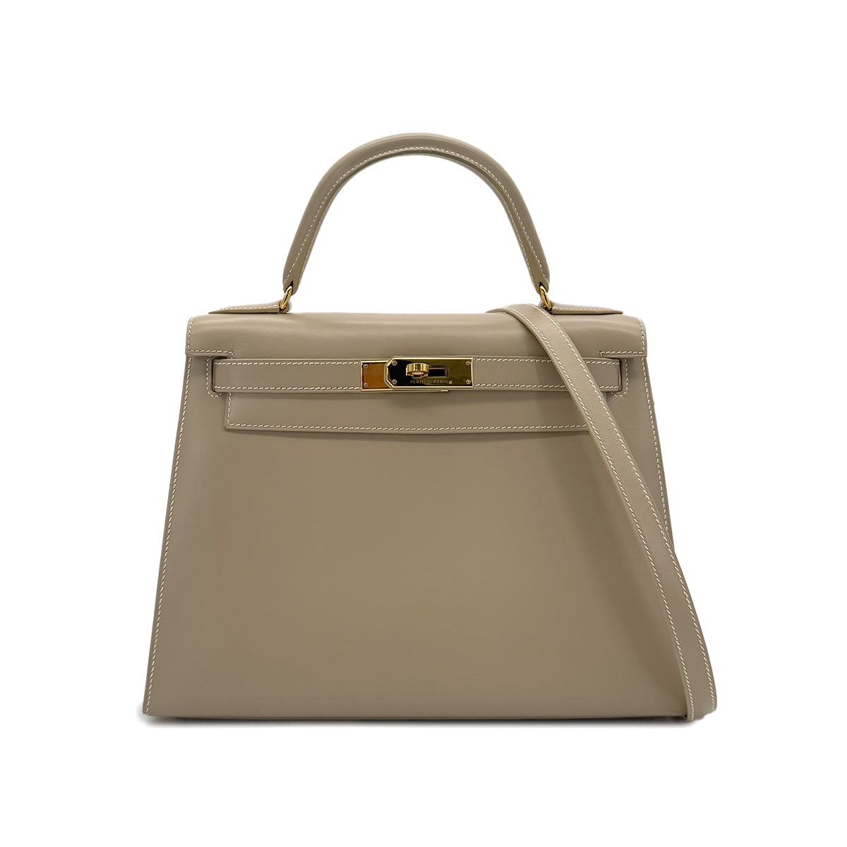 HERMES KELLY 28 SELLIER GRIS TOURTERELLE BOXCALF HAND SHOULDER BAG □B GHW 90288062