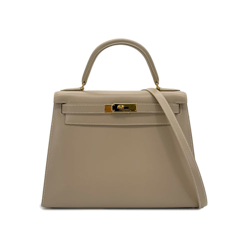HERMES KELLY 28 SELLIER GRIS TOURTERELLE BOXCALF HAND SHOULDER BAG □B GHW 90288062 - PURPOSE